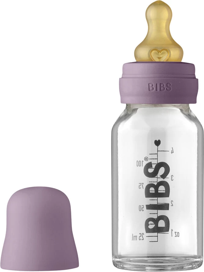 BIBS Baby Glass Bottle Complete Set Latex 110ml Mauve 3 BIBS Baby Glass Bottle Complete Set Latex 110ml Mauve