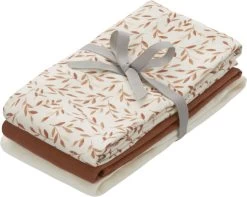 Cam Cam Copenhagen Muslin Cloth, 3-pack - GOTS Mix Caramel Leaves, Caramel, Cre