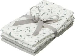 Washcloth, Muslin, 4-pack - GOTS Mix Green Leaves