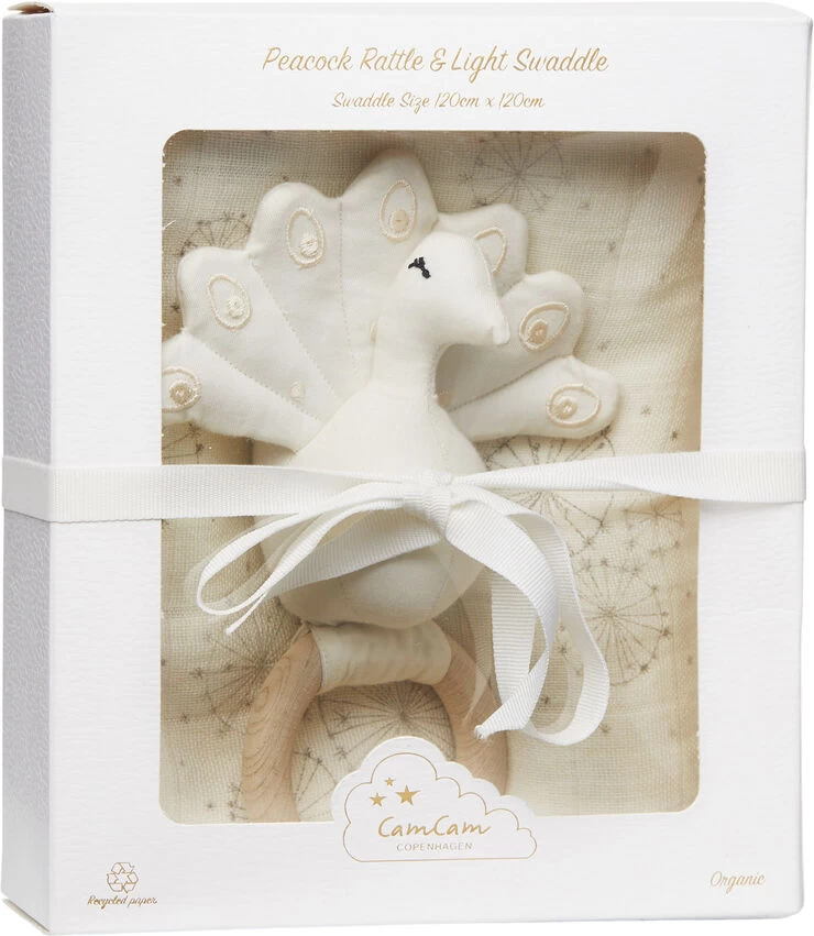 Cam Cam Copenhagen GIFT BOX: SWADDLE & PEACOCK RATTLE 4 Cam Cam Copenhagen GIFT BOX: SWADDLE & PEACOCK RATTLE - Billede 2