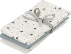 Cam Cam Copenhagen Muslin Cloth, 3-pack - GOTS Mix Sailboats, Petroleum, Creme