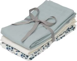Cam Cam Copenhagen Muslin Cloth, 3-pack - GOTS Mix Fiori, Petroleum, Creme Whit