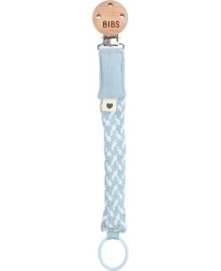 BIBS Pacifier Clip Braided Baby Blue/Ivory