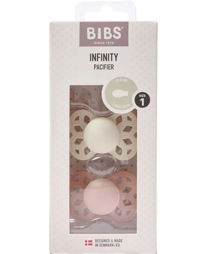 BIBS Infinity 2 PACK Silicone Symmetrical Size 1 Ivory/Blush 3 BIBS Infinity 2 PACK Silicone Symmetrical Size 1 Ivory/Blush