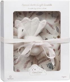 Cam Cam Copenhagen GIFT BOX: SWADDLE & PEACOCK RATTLE